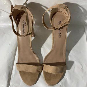 Breckelle"s Ankle Strap Nude Block Heel Sandal